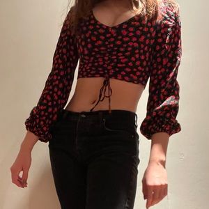 Bershka cropped cinched floral top